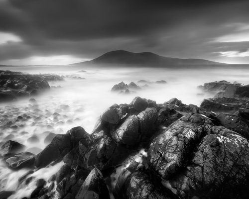 Seascapes of the Outer Hebrides:  a rocky landscape with clouds