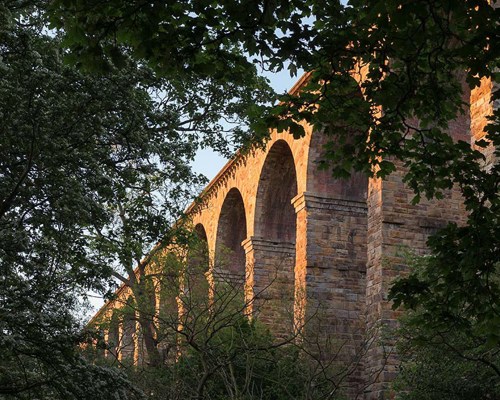Crimple Valley Viaduct: A Marvel of Engineering and Beauty: View to Crimple Viaduct through trees a bridge over a forest