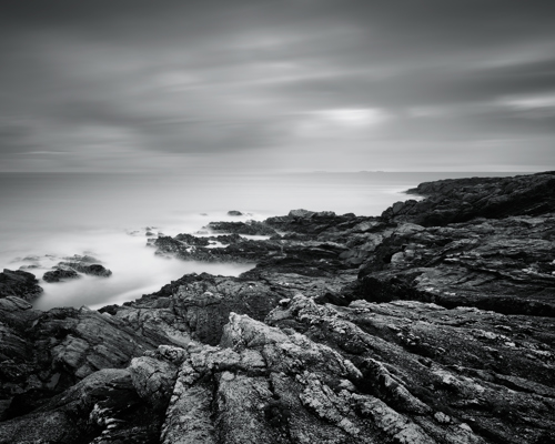 Seascapes of the Outer Hebrides:  a rocky mountain with clouds