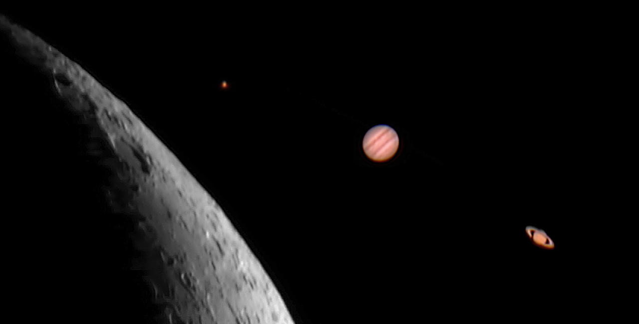 Composite image of the moon, mars, jupiter and saturn