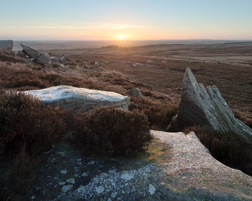 Moorland Landscapes:  a close up of a hillside next to a rock