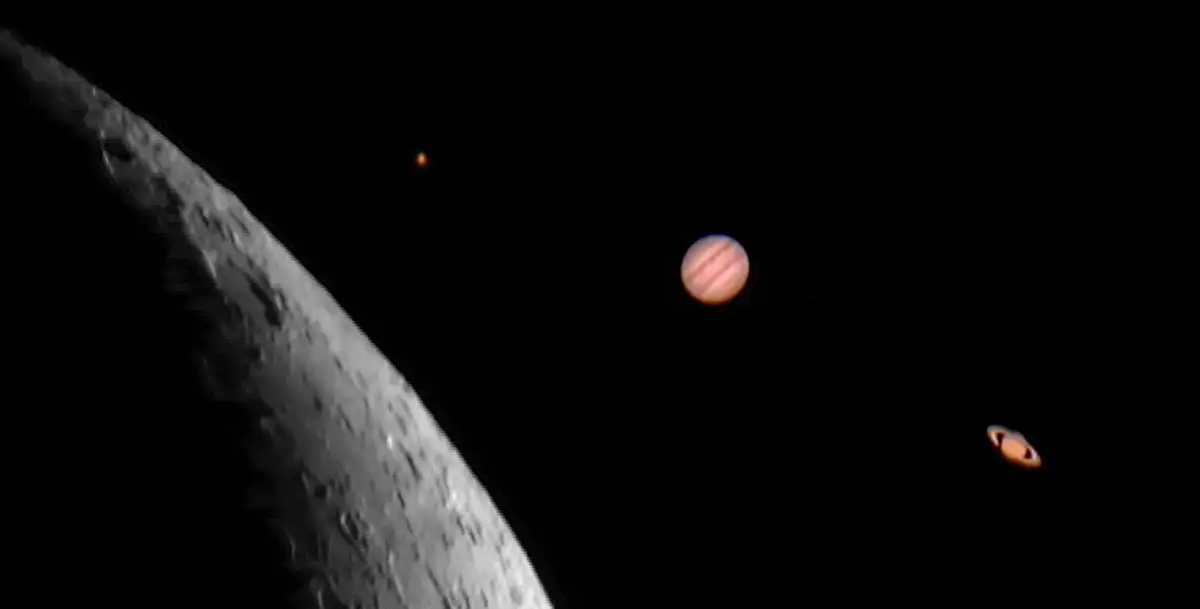 Composite image of the moon, mars, jupiter and saturn